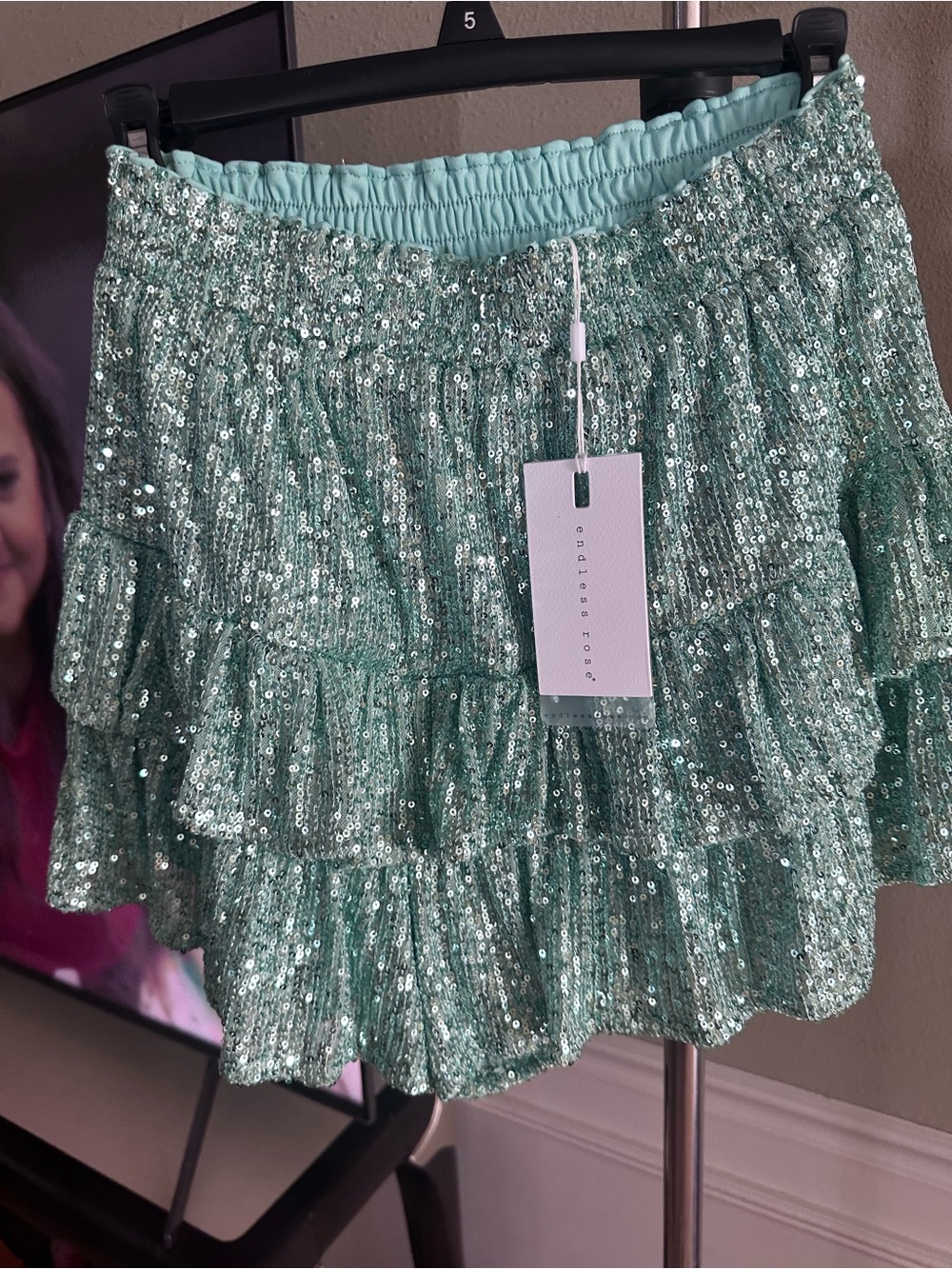 Endless Rose Mint Sequin Tiered Mini Skirt